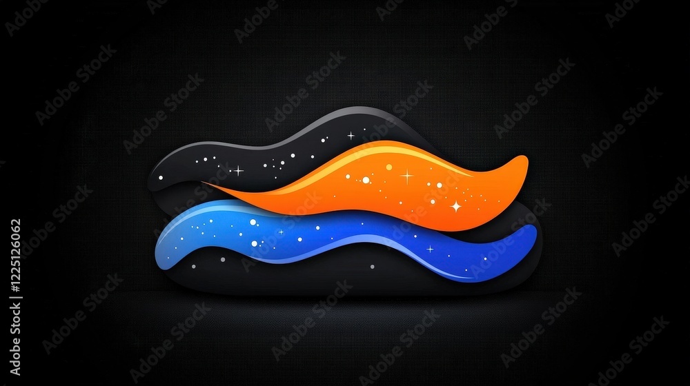 Abstract Fluid Shapes with Bright Colors and Sparkling Stars on Dark Background Abstract Fluid Shapes with Bright Colors and Sparkling Stars on Dark Background