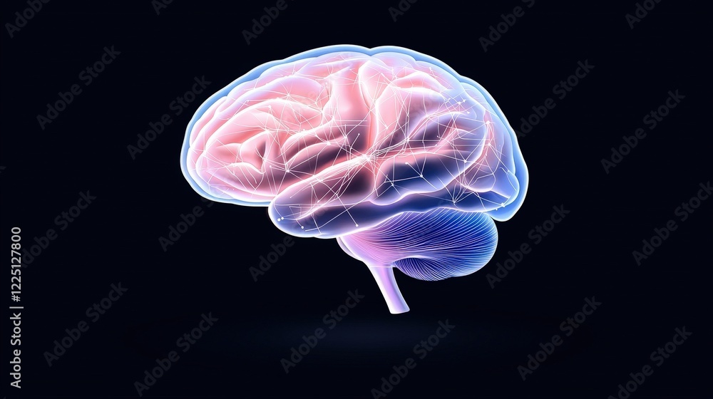 Futuristic Illustration of a Colorful Brain with Glowing Neural Connections on Dark Background Futuristic Illustration of a Colorful Brain with Glowing Neural Connections on Dark Background