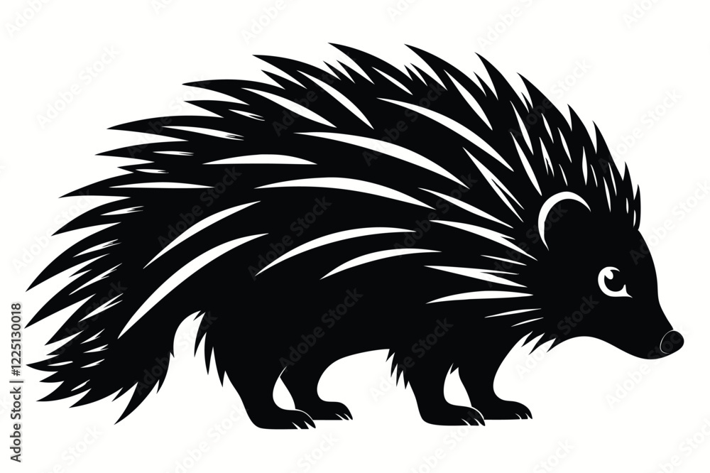 Fototapeta premium Silhouette Porcupine Black Vector Illustration Style