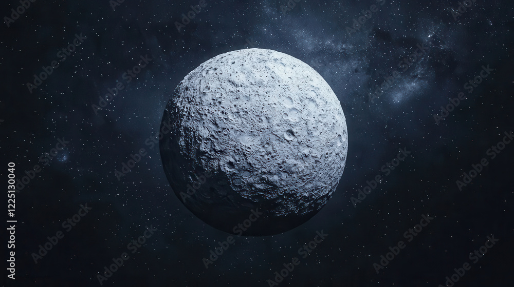 rocky celestial body floats in vastness of space, surrounded by stars rocky celestial body floats in vastness of space, surrounded by stars