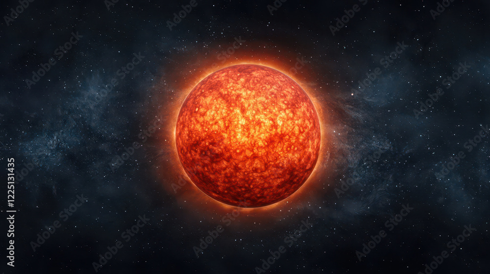 glowing red star radiates against backdrop of distant stars in space glowing red star radiates against backdrop of distant stars in space