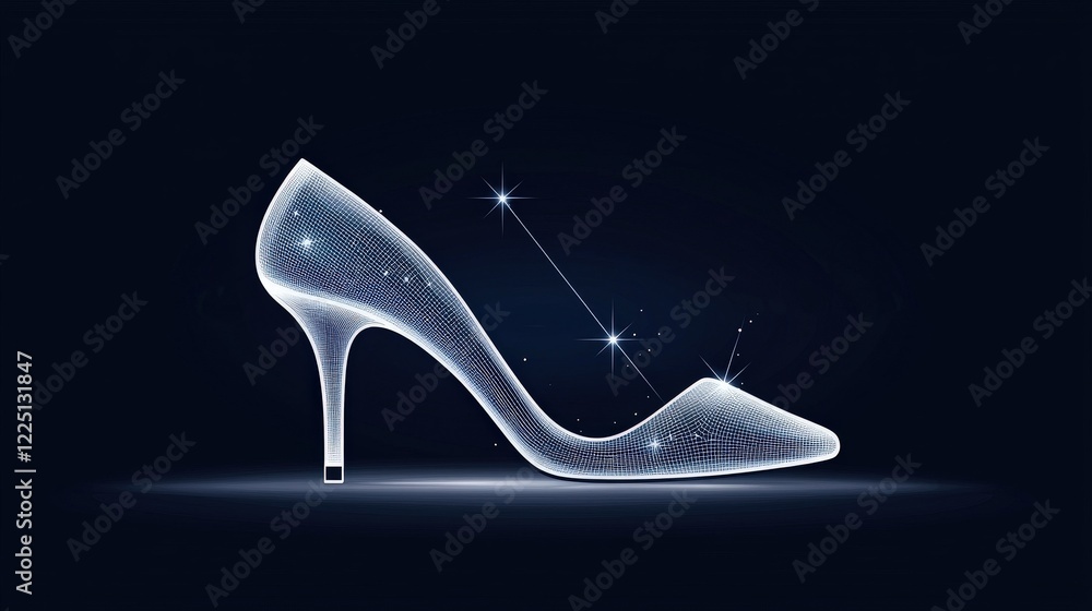 Elegant high-heeled shoe design with sparkling effects in a dark background for fashion concepts Elegant high-heeled shoe design with sparkling effects in a dark background for fashion concepts