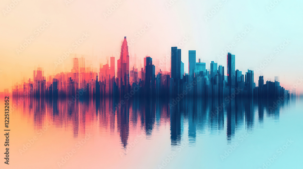 vibrant city skyline with colorful reflections creates dynamic urban scene vibrant city skyline with colorful reflections creates dynamic urban scene