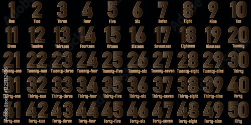 Numbers 1 to 50 chart, brown cream table premium logo icon