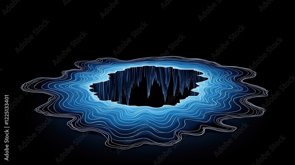 Fototapeta premium Blue Abstract Wave Design with Depth and Contours Featuring a Central Dark Void Effect