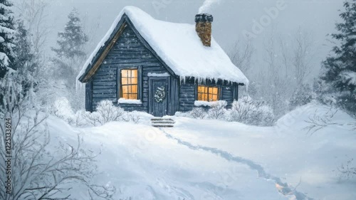 Wallpaper Mural Cozy Winter Cabin in Snowy Forest Torontodigital.ca