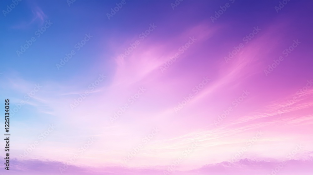 Obraz premium Soft pastel pink and purple sunset sky with wispy clouds. Peaceful and serene atmosphere. Ideal for backgrounds or design elements. Warm, gentle