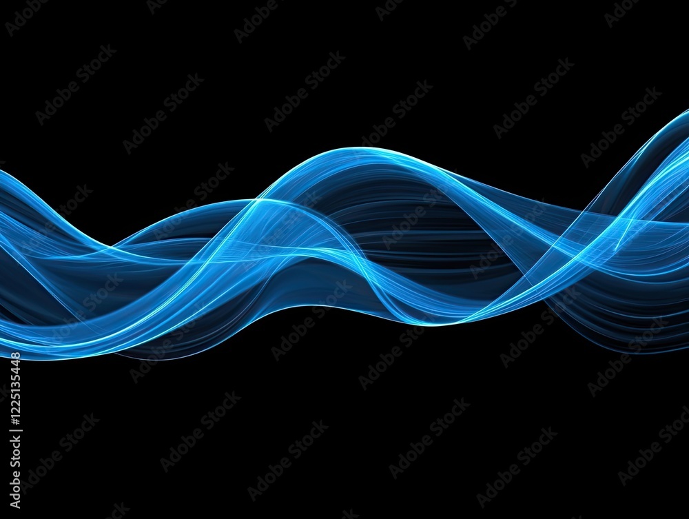 Naklejka premium Abstract blue flowing lines on black background creates a sense of motion