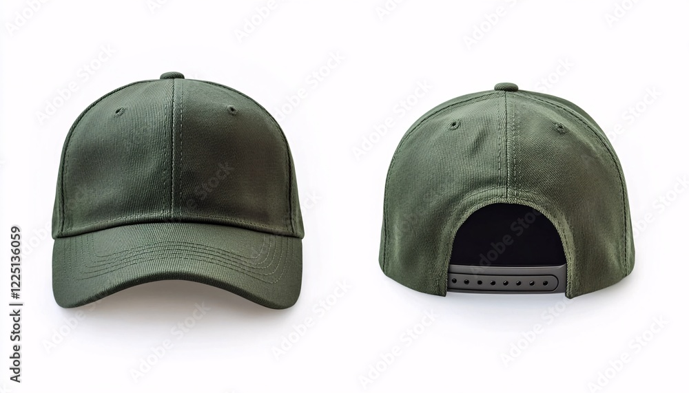 Obraz premium Green Trucker Hat Front and Back Display on Pure White Background – Trucker Hat Mockup