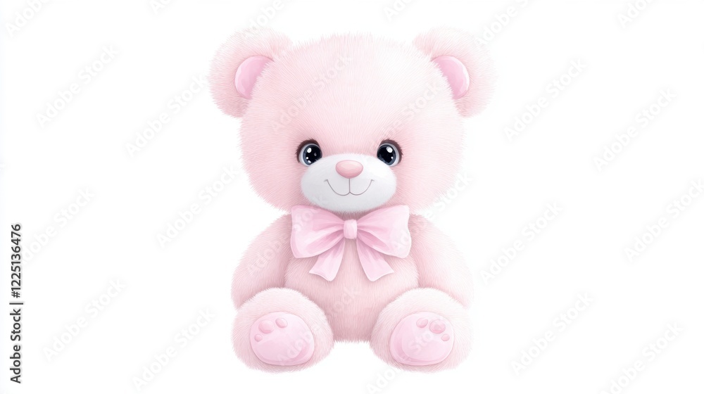 Adorable pink teddy bear with bow on white background Adorable pink teddy bear with bow on white background
