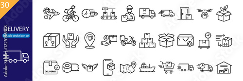 Delivery icons representing various logistics and transport methods in a simple design