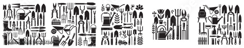 Collection of gardening equipment silhouettes