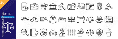 Legal icons representing justice and the judicial system in a modern design