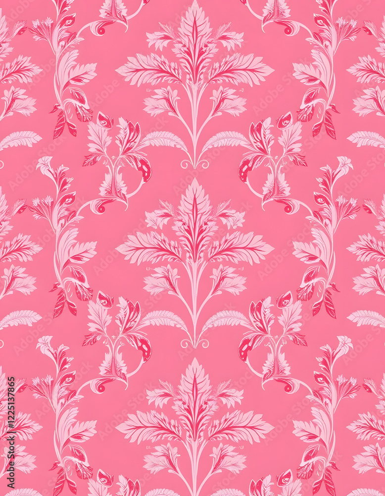 Pink toile fabric pattern, low-poly, with white tones Pink toile fabric pattern, low-poly, with white tones