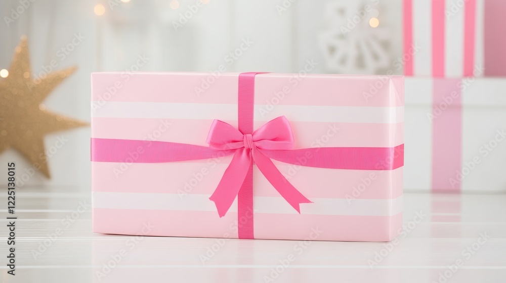 Pink gift box with ribbon for celebrations and special occasions in elegant setting Pink gift box with ribbon for celebrations and special occasions in elegant setting