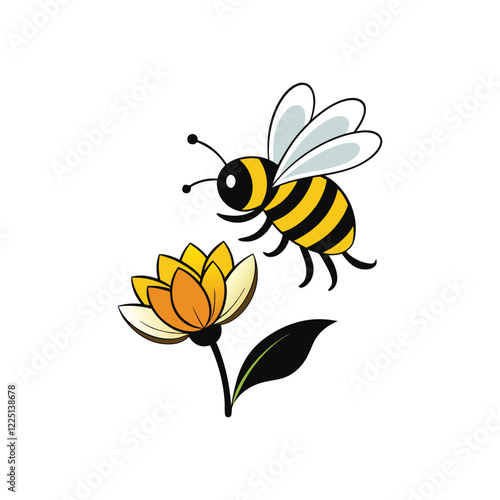 bee fly up flower white background.eps