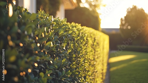 Fototapeta Naklejka Na Ścianę i Meble -  A freshly trimmed hedge styled with clean lines and soft evening light. digital