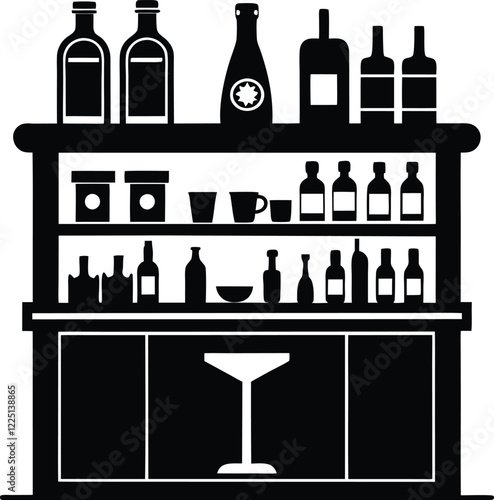 Black and white silhouette of a hotel club bar scene with guests man and woman