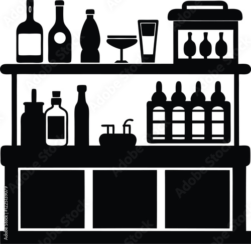 Black and white silhouette of a hotel club bar scene with guests man and woman