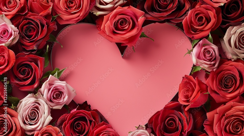 A heart-shaped frame of roses with open spaces in the middle for design A heart-shaped frame of roses with open spaces in the middle for design