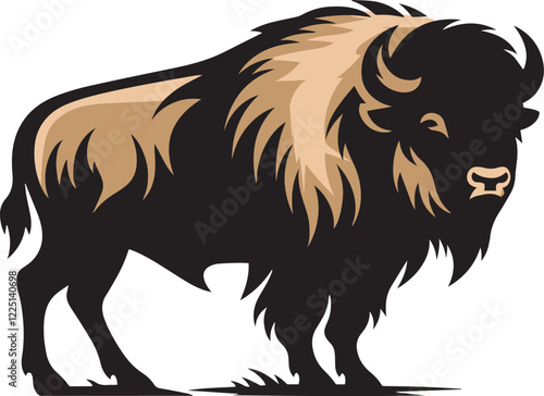 Vector bison silhouette black and white 