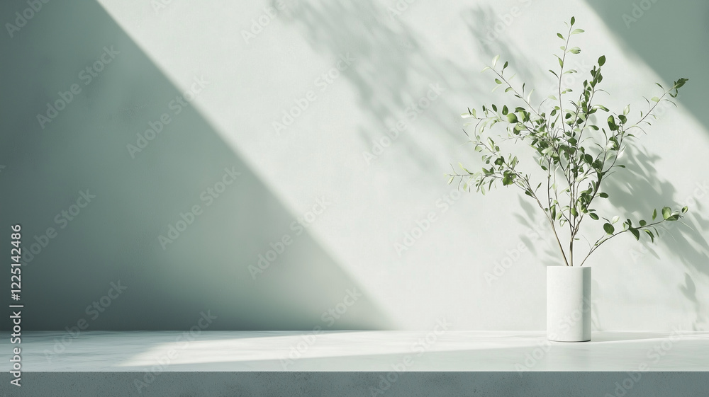 Obraz premium minimalist workspace with potted plant and soft lighting creates serene atmosphere