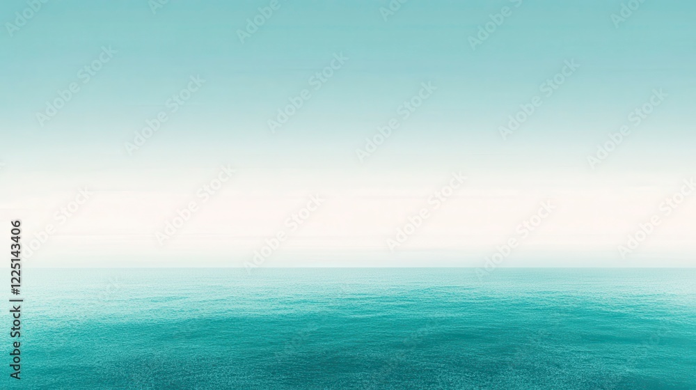 Serene seascape featuring a calm teal ocean under a pale, hazy sky. The image evokes a sense of tranquility and peace. Minimalist composition with Serene seascape featuring a calm teal ocean under a pale, hazy sky. The image evokes a sense of tranquility and peace. Minimalist composition with