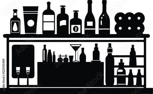 Alcohol bar with barmen and couple black and white Illustration