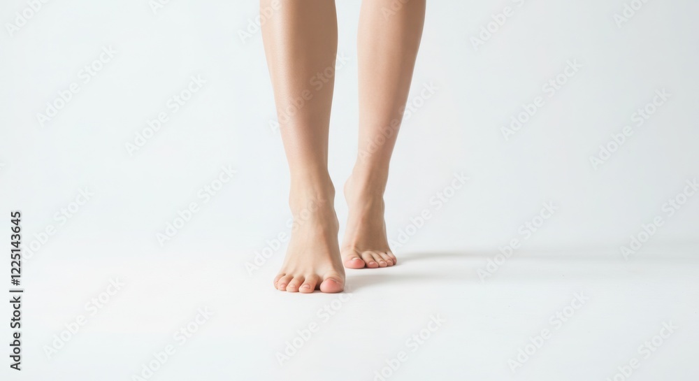 Woman's Legs and Feet Walking Barefoot Isolated on White Background Woman's Legs and Feet Walking Barefoot Isolated on White Background