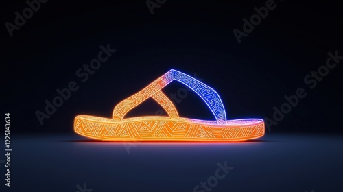 Neon Glow Sandal with Geometric Patterns on Dark Background Ideal for Summer and Beach Themes photo