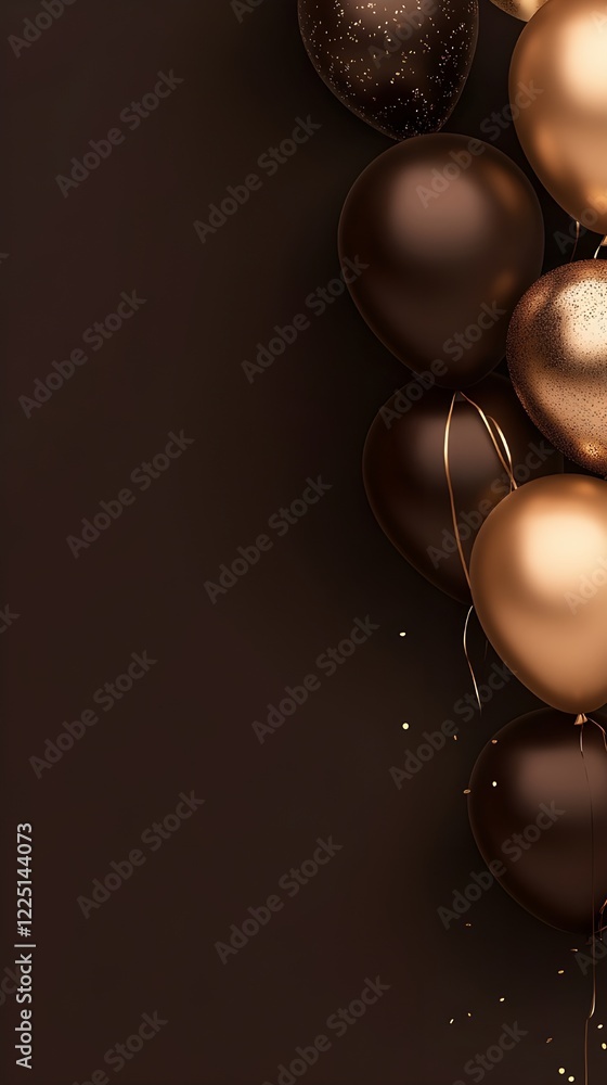 Luxurious Brown and Gold Balloons on a Dark Elegant Background with Copy Space – Perfect for Glamorous Celebrations, Events, and Premium Party Decor Luxurious Brown and Gold Balloons on a Dark Elegant Background with Copy Space – Perfect for Glamorous Celebrations, Events, and Premium Party Decor