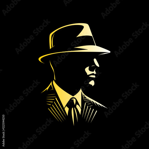 mafia gangster with hat suit stencil silhouette vector illustration