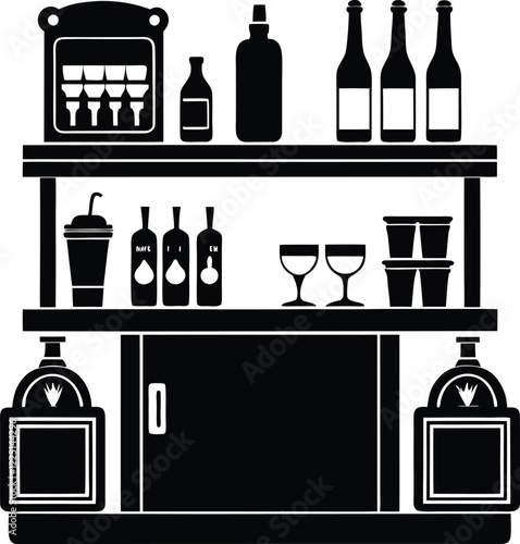 Alcohol bar with barmen and couple black and white Illustration