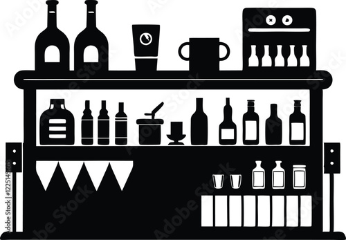 Alcohol bar with barmen black and white Illustration