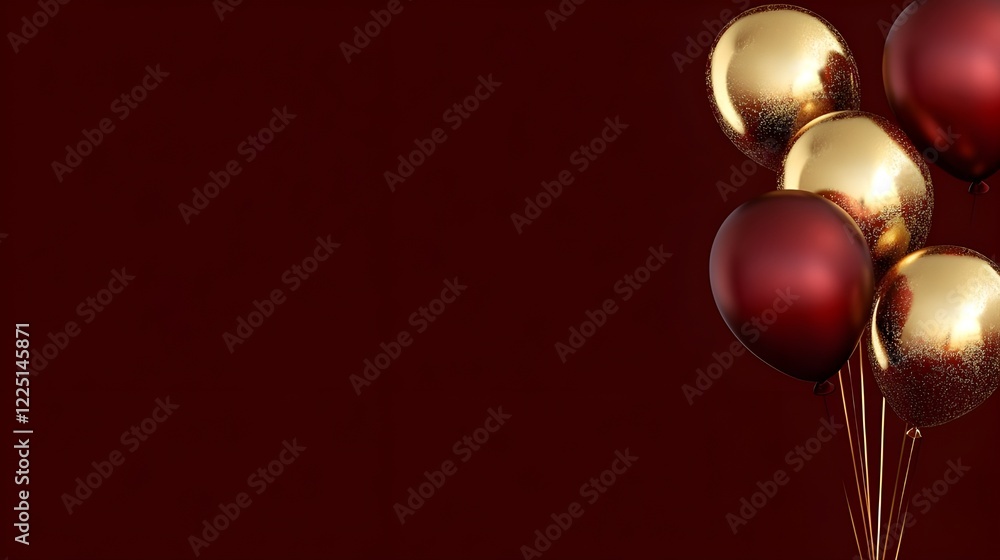 Luxurious Red and Gold Balloons on Dark Burgundy Background – Elegant Party Decoration with Copy Space for Festive Celebrations, Weddings, and Special Occasions
Luxurious Red and Gold Balloons on Dark Burgundy Background – Elegant Party Decoration with Copy Space for Festive Celebrations, Weddings, and Special Occasions