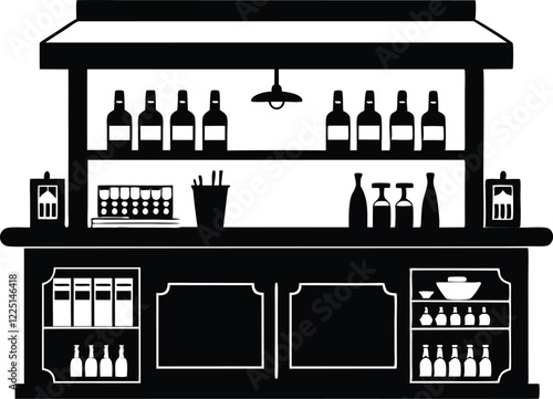 Alcohol bar with barmen black and white Illustration