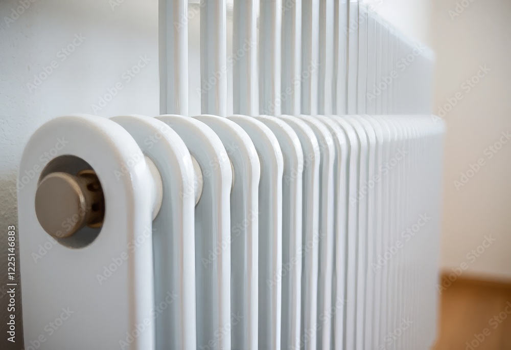 close up of central heating radiator at home, heating and temperature control concept close up of central heating radiator at home, heating and temperature control concept