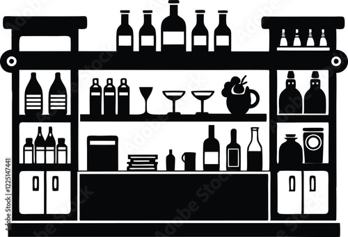 Alcohol bar with barmen black and white Illustration