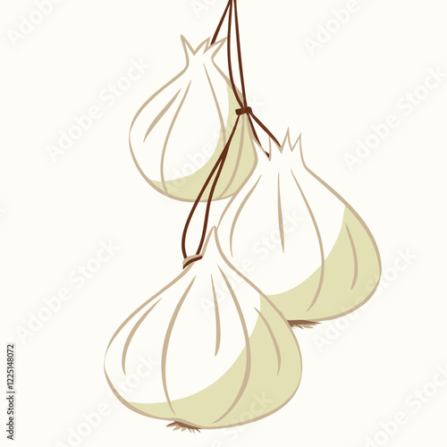 Hanging garlic bundle with handcraft rope isolated over vector illustration (1)
