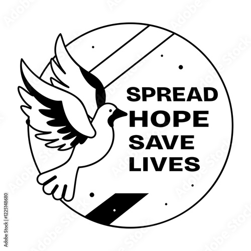 Flying bird with spread hope save lives typography, glyph sticker 
