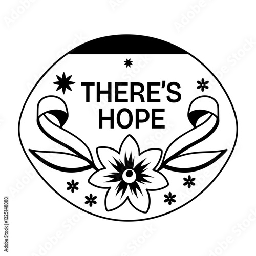 A glyph sticker of theres hope text with flower and ribbons