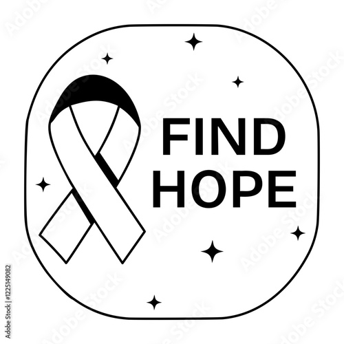 Cancer ribbon with find hope typography, glyph sticker 