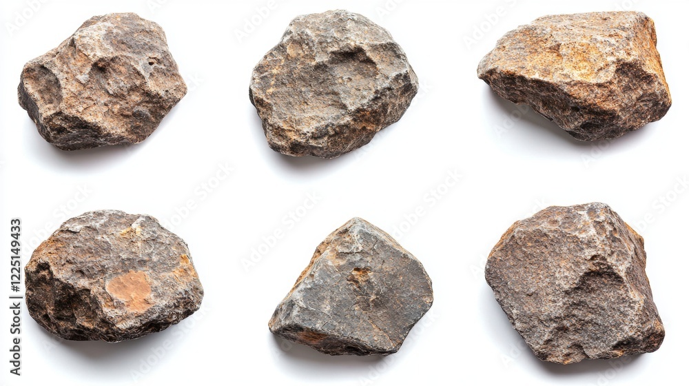 Unique Textured Rocks Collection Set on White Background Unique Textured Rocks Collection Set on White Background