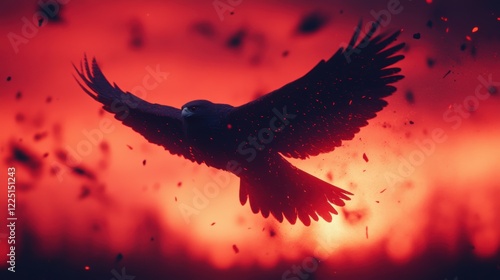 Wallpaper Mural Majestic eagle soaring against dramatic blood-red sunset sky with dark silhouette Torontodigital.ca