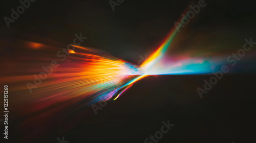 Mesmerizing abstract display of colorful light refractions on a black background. Rainbow hues of red  orange  yellow  green  blue  and violet create a dynamic  flowing  and ethereal optical pattern b