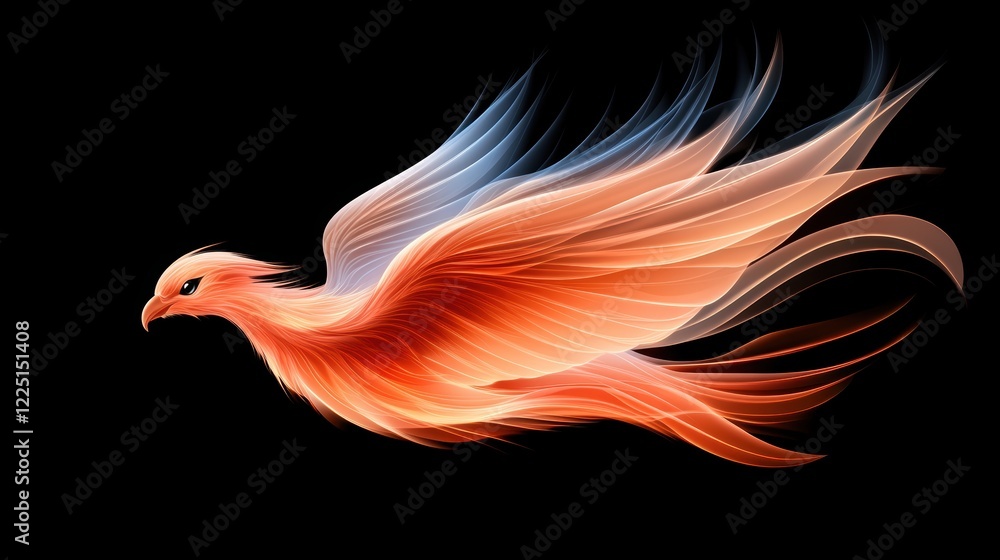 Obraz premium Mesmerizing abstract flaming phoenix with vibrant flowing feathers on black background