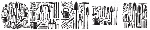 Collection of gardening equipment silhouettes