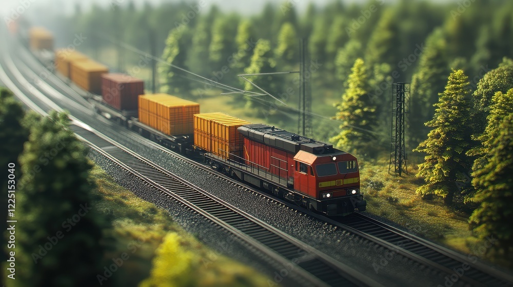 Fototapeta premium Freight trains, cross-border logistics, 3D illustration.