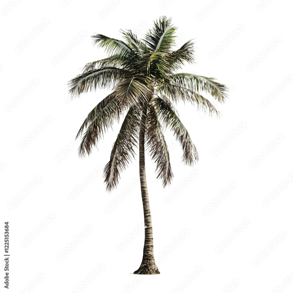 Obraz premium Palm tree is standing tall and alone on a white background