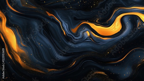 Wallpaper Mural Abstract Fluid Painting with Gold and Dark Blue Swirls and Textures Torontodigital.ca